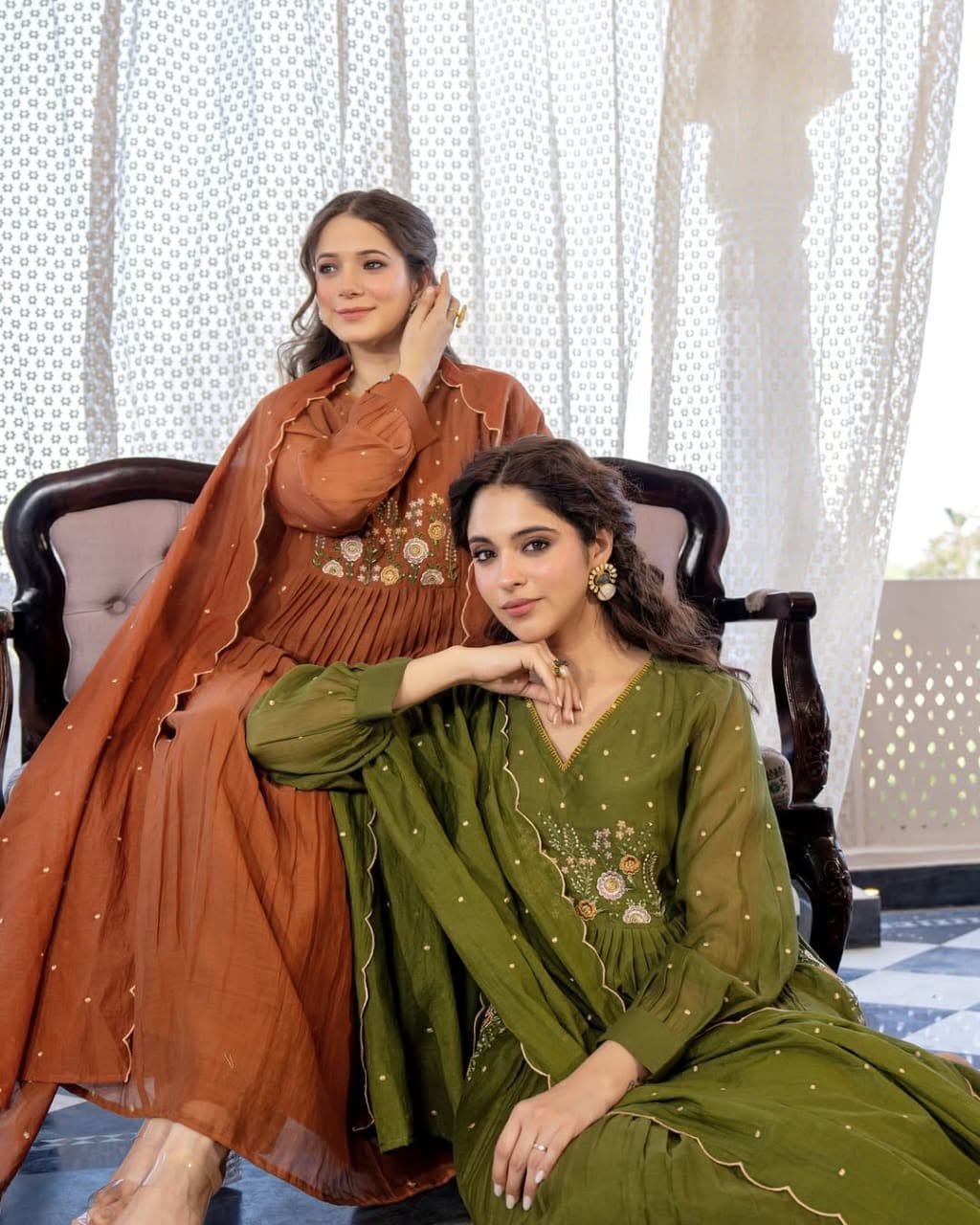 Green & Rusty Orange Suit set