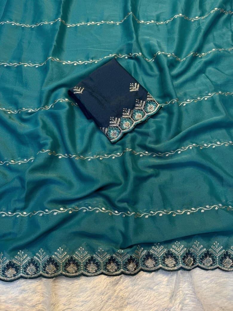 Small stone work contrast saree
