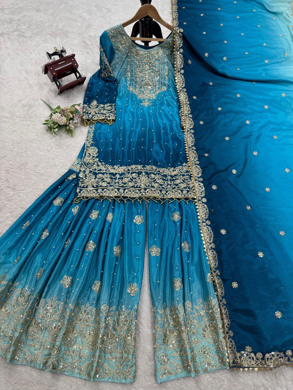 Beautiful Sharara Set - Shaded colour combination