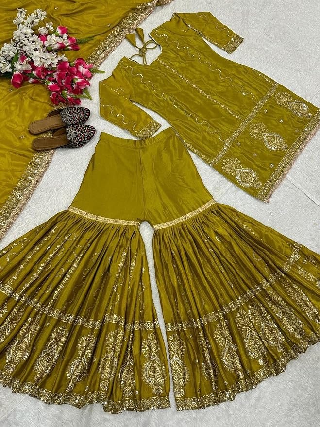 Heavy Chinon Silk Sharara Suit Set